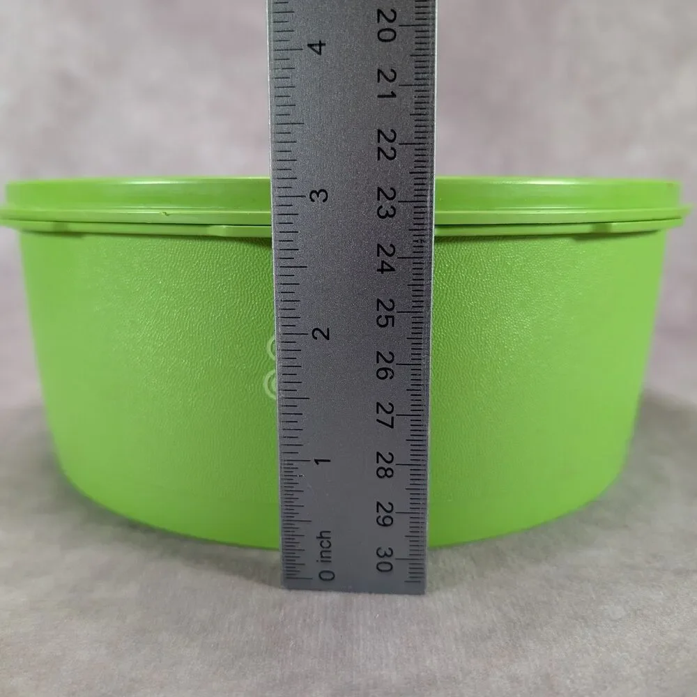 Vintage Tupperware Servalier Green Bowl 1204 White Scroll Graphic Starburst Lid